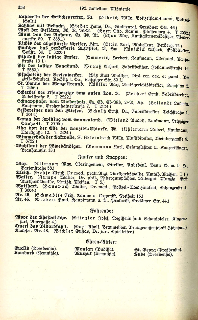 7. Auszug aus der Schlaraffenstammrolle, a.U. 72 - 73 (1932), S 358. – Aus: Nachlass Hösel (Stadtarchiv Meißen)